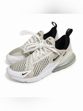 Nike Air Max 270 Woman's sneakers in white, cream, and black colorway, size 8.5.